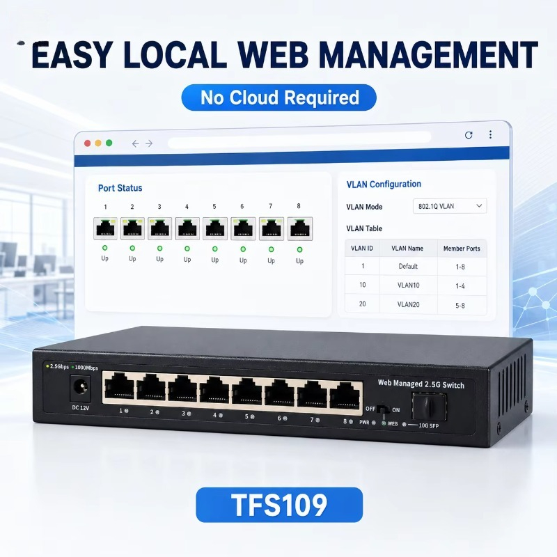 Sfp+ 10G Managed Switch 8 Port - 8 Portlu 2.5Gb Yönetilebilir Anahtar, 1*10G